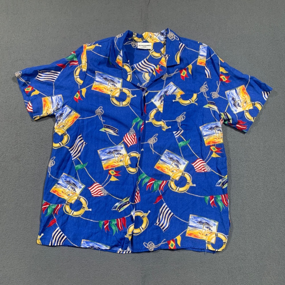 Alfred Dunner Vintage 90s Nautical Camp Shirt Blue Coastal Sailing Womens 2X